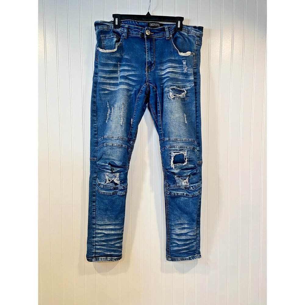 Encrypted Jeans Men's Size 38x32 Fit Denim Pants Hustle Distressed Streetwear